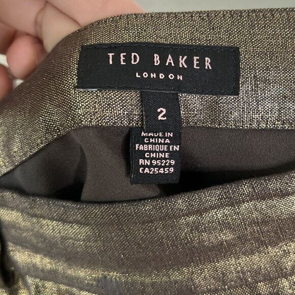 Ted Baker London Metallic Gold Linen Ruffle Skirt - Picture 4 of 5